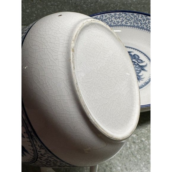 Vtg Jay Import Co Blue And White Fruit Pitcher & Bowl Water Pitcher Cottagecore - Picture 7 of 10